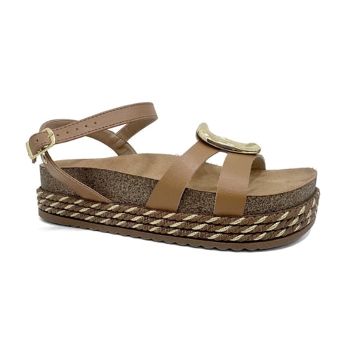 Detalhe - Sandália Beira Rio Papete Flatform 8546.207 Camel