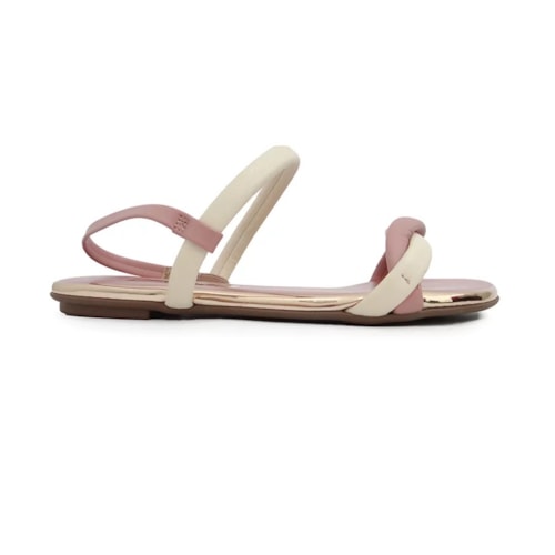 Detalhe - Sandália Beira Rio Rasteira 8367.648 Nude/Creme/Coral