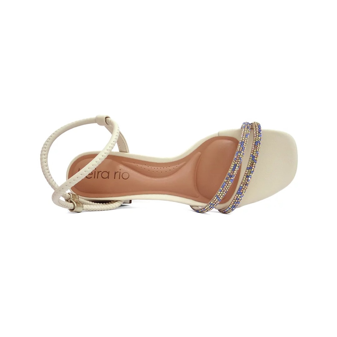 Sandália Beira Rio Salto Bloco Baixo 8423.228 Creme/Azul