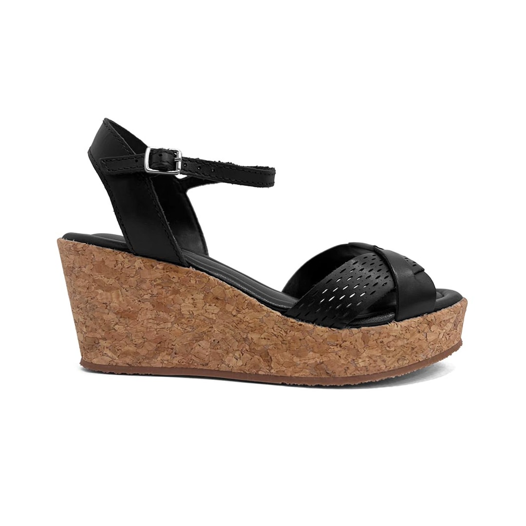 Sandália Bottero Anabela De Couro 372801 Preto