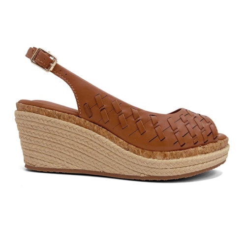 Detalhe - Sandália Bottero Anabela De Couro 372843 Caramelo