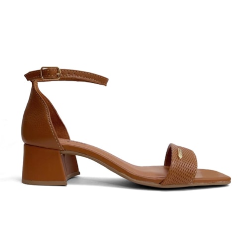 Detalhe - Sandália Bottero Feminina Salto Bloco Couro 374001 Caramelo
