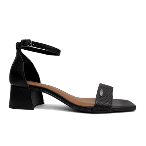 Detalhe - Sandália Bottero Feminina Salto Bloco Couro 374001 Preto