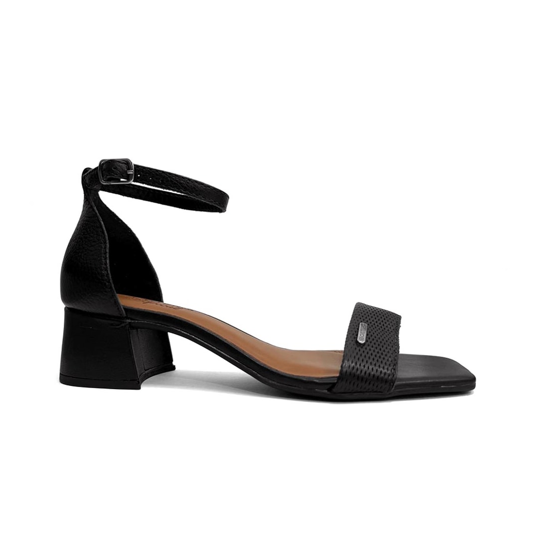Sandália Bottero Feminina Salto Bloco Couro 374001 Preto