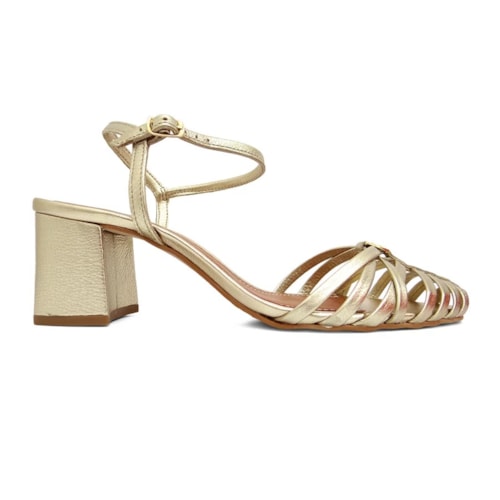 Detalhe - Sandália Bottero Salto Bloco De Couro 360902 Dourado