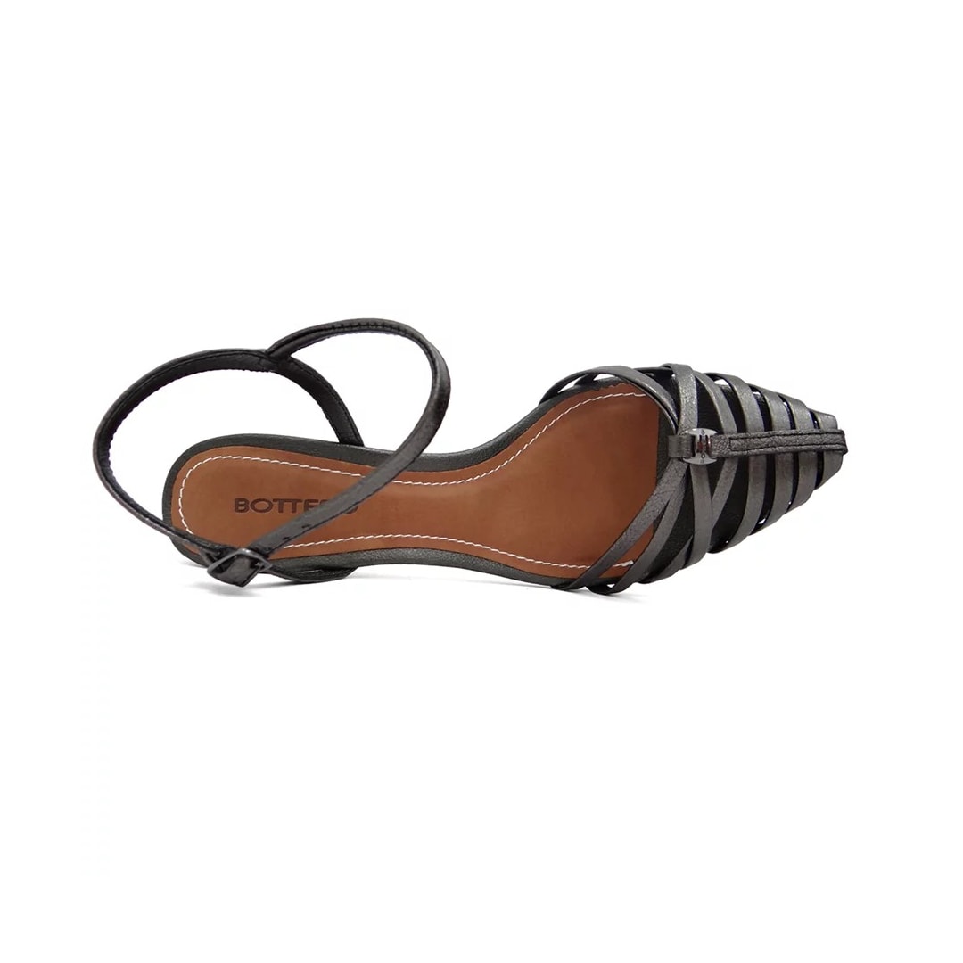 Sandália Bottero Salto Bloco De Couro 360902 Pewter