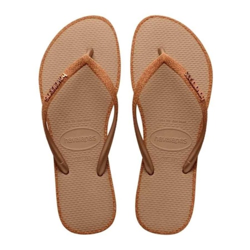 Sandália Chinelo Havaianas Slim Glitter Contour Rose Gold