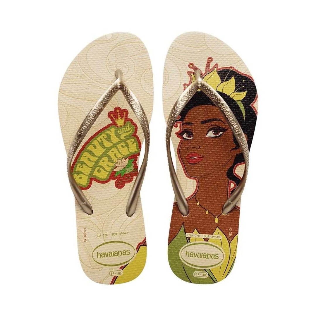Sandália Chinelo Havaianas Slim Princesas Bege Palha