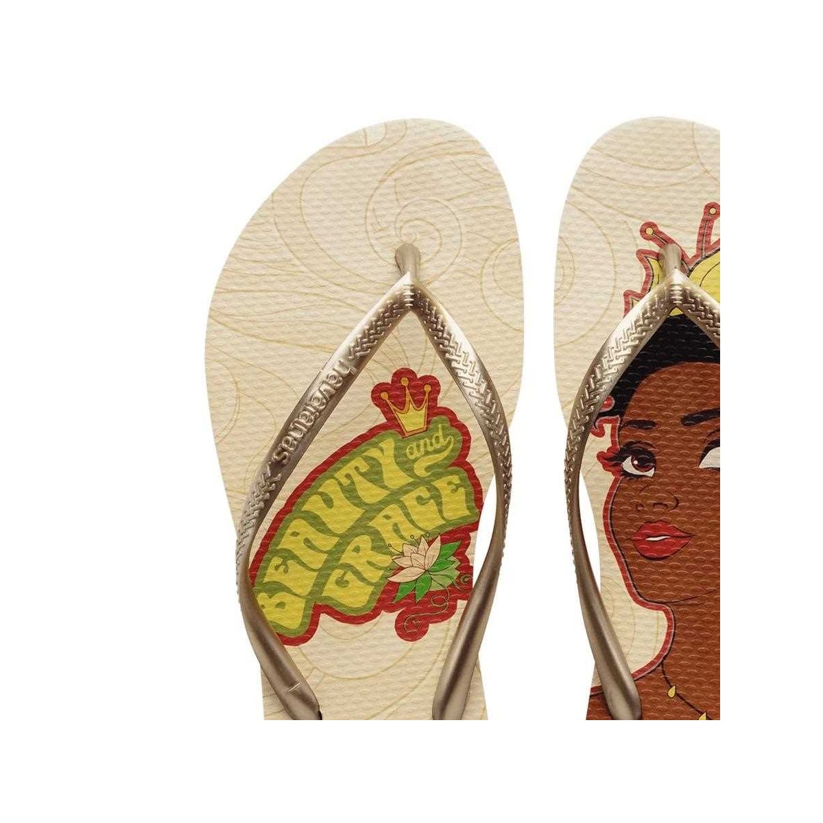 Sandália Chinelo Havaianas Slim Princesas Bege Palha Sandália Chinelo Havaianas Slim Princesas Bege Palha