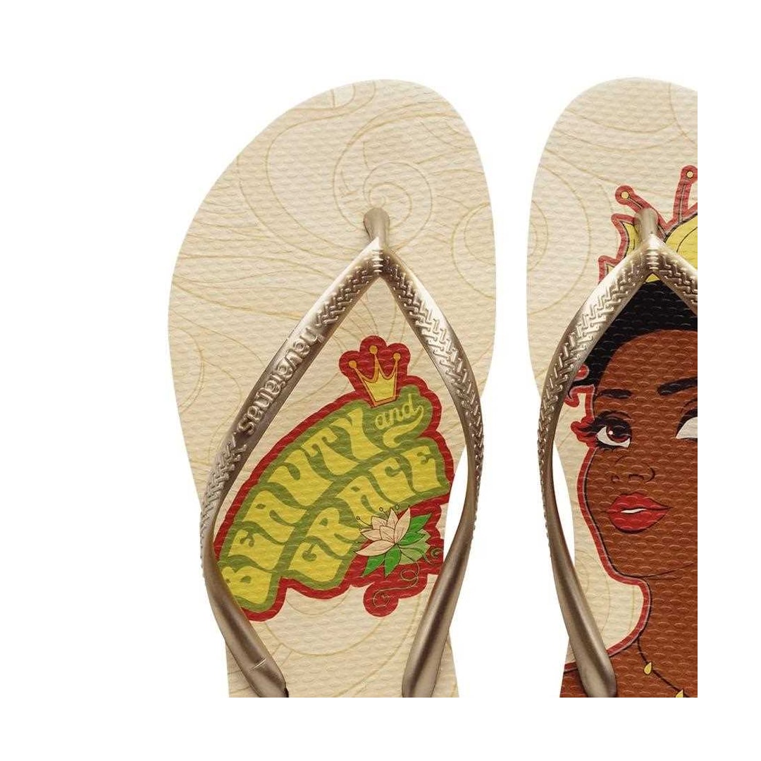 Sandália Chinelo Havaianas Slim Princesas Bege Palha Sandália Chinelo Havaianas Slim Princesas Bege Palha