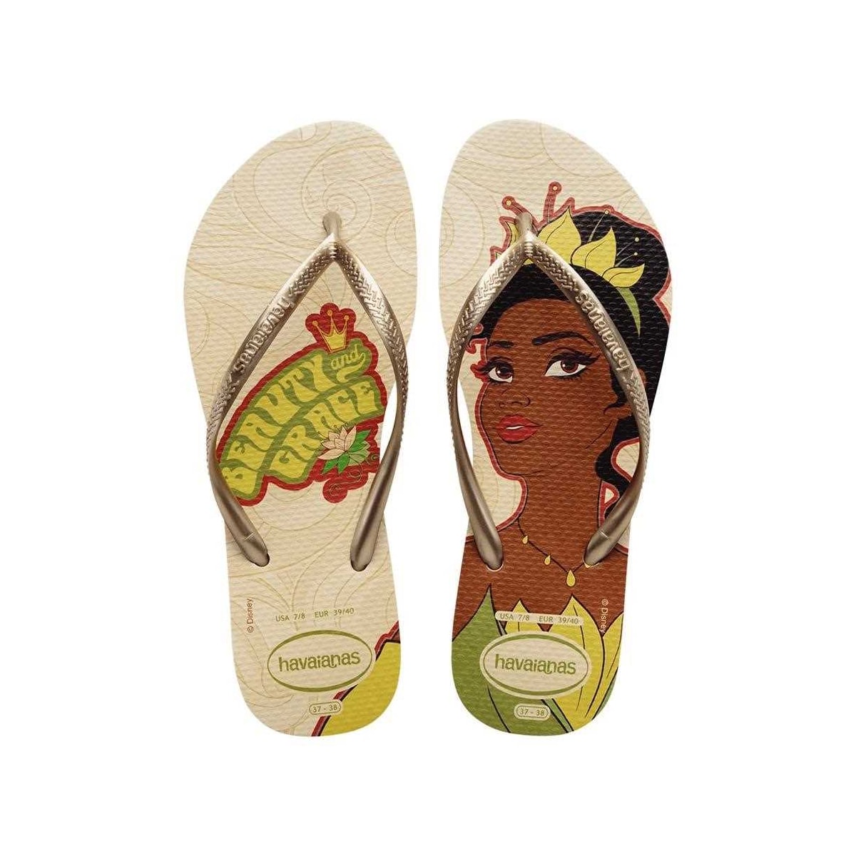 Sandália Chinelo Havaianas Slim Princesas Bege Palha Sandália Chinelo Havaianas Slim Princesas Bege Palha