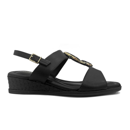 Detalhe - Sandália Comfortflex Anabela Conforto 25-70405 Preto