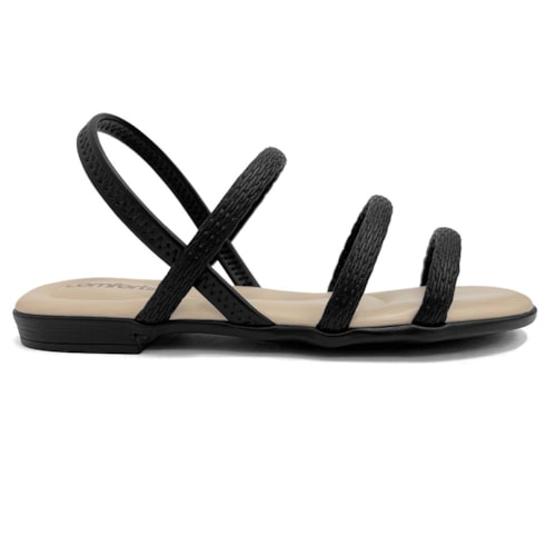 Detalhe - Sandália Comfortflex Rasteira 24-44401 Preto