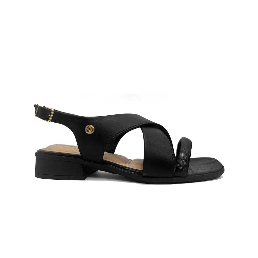 Sandália Comfortflex Salto Baixo 25-61403 Preto
