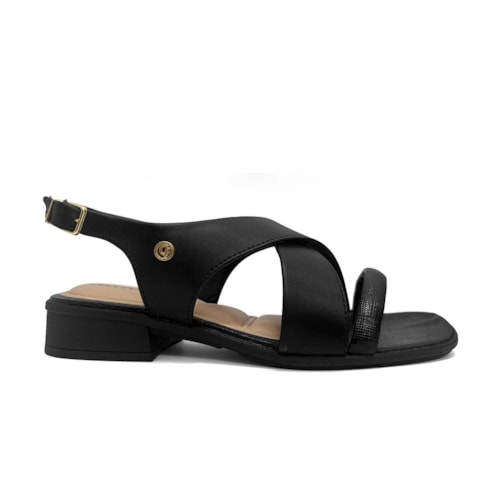 Detalhe - Sandália Comfortflex Salto Baixo 25-61403 Preto