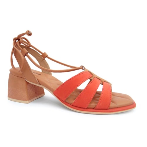 Sandália Comfortflex Salto Bloco Médio 22-71403 Tangerina/Avela