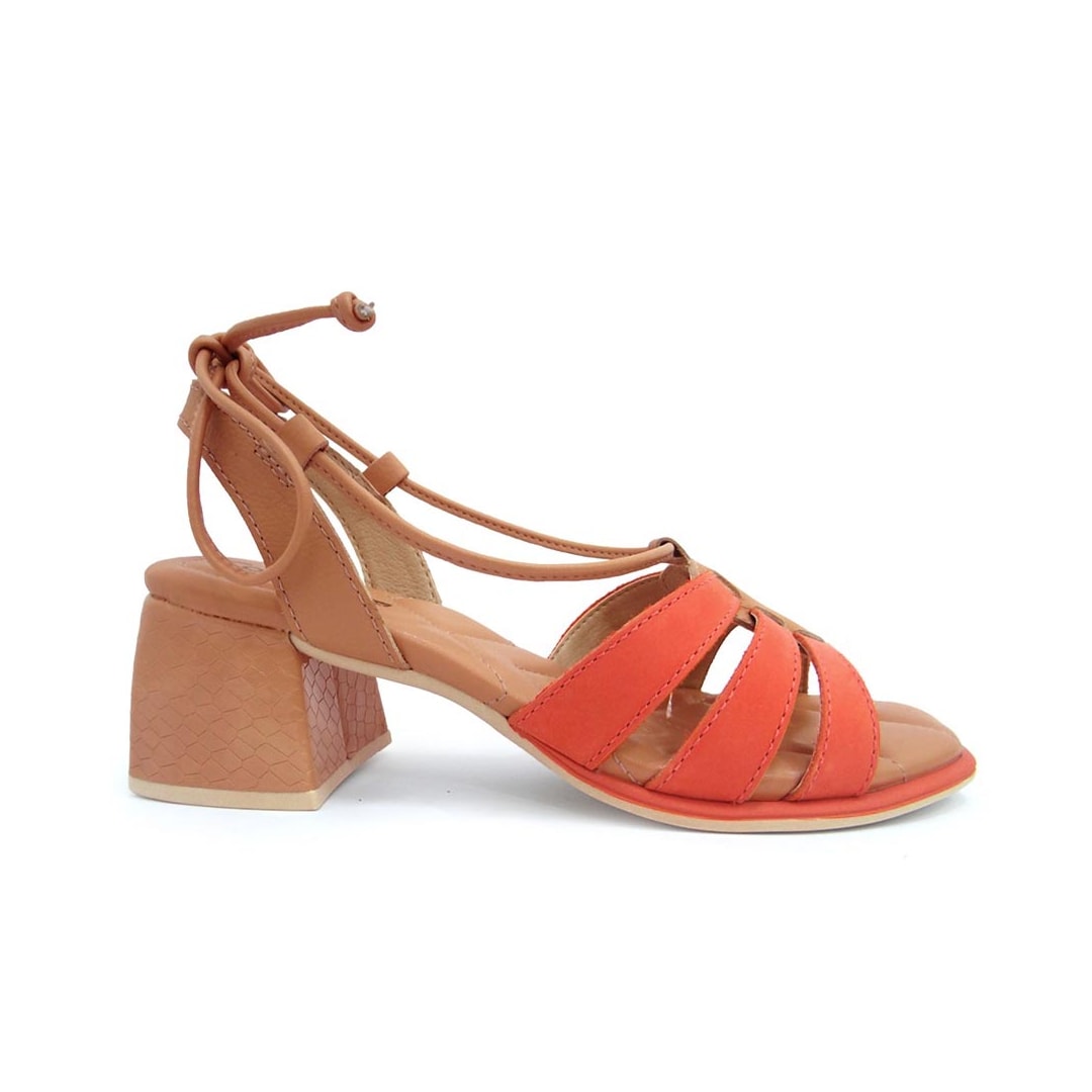 Sandália Comfortflex Salto Bloco Médio 22-71403 Tangerina/Avela