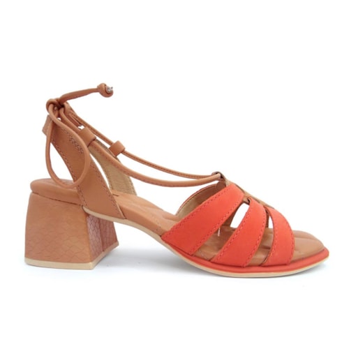 Detalhe - Sandália Comfortflex Salto Bloco Médio 22-71403 Tangerina/Avela