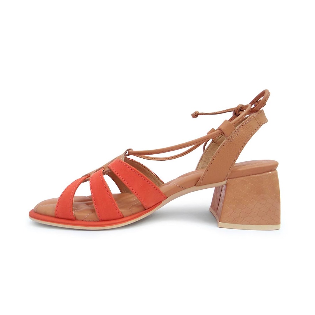 Sandália Comfortflex Salto Bloco Médio 22-71403 Tangerina/Avela