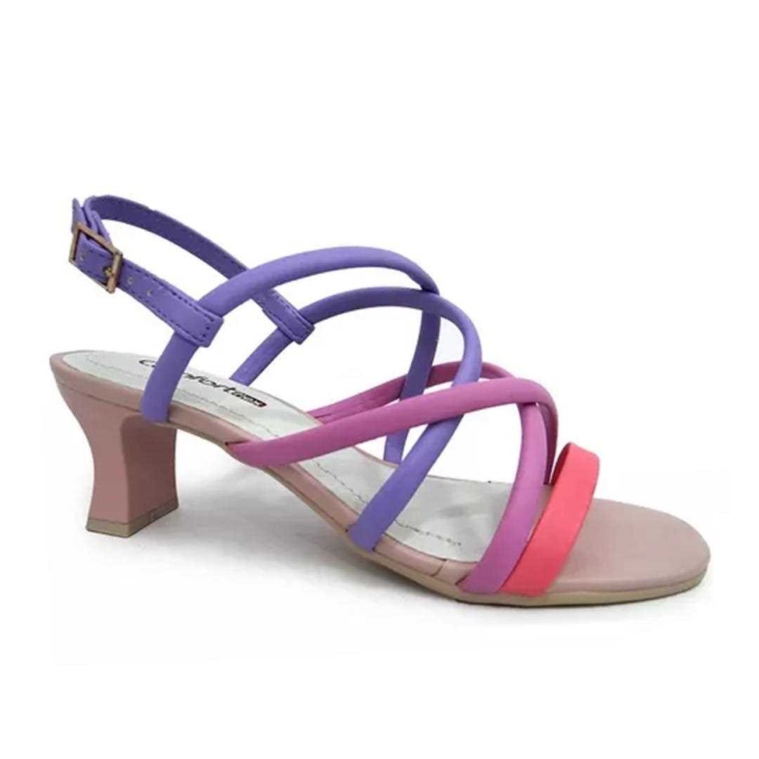 Sandália Comfortflex Salto Conforto 22-59402 Rosa/Lavanda/Orquide