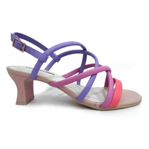 Detalhe - Sandália Comfortflex Salto Conforto 22-59402 Rosa/Lavanda/Orquide