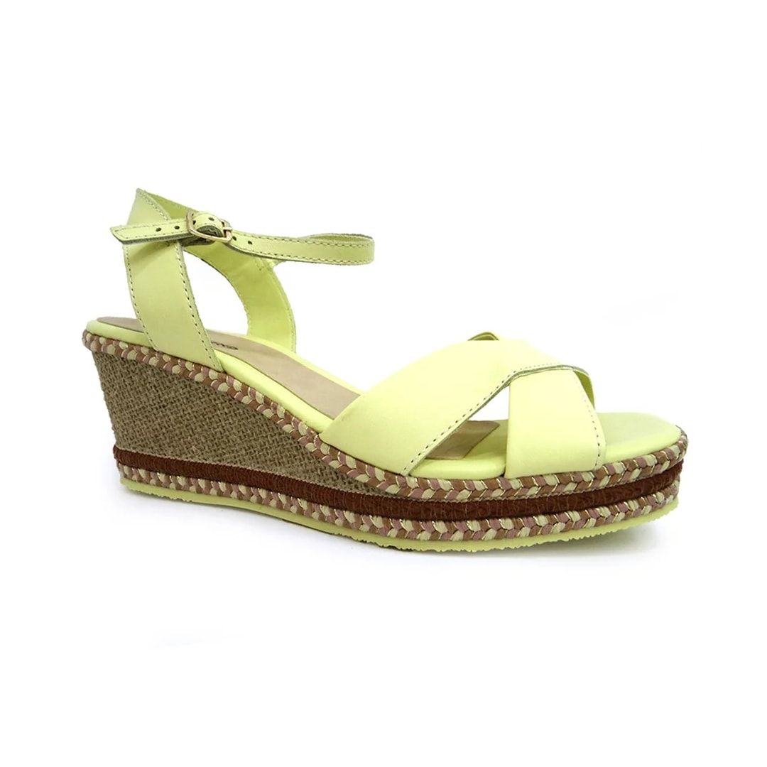 Sandália Couro Anabela 341602 Bottero Amarelo