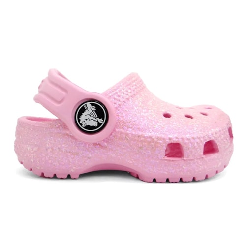 Detalhe - Sandália Crocs Classic Glitter Clog 206992 Flamingo