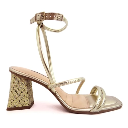 Detalhe - Sandália Dakota Salto Bloco Y0982 Metal Champagner