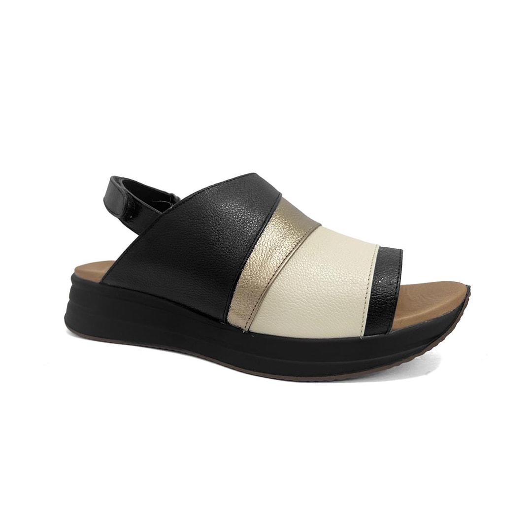 Sandália De Couro Anatômica Opananken 65112 Preto/OffWhite