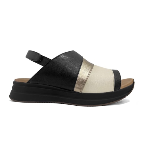 Detalhe - Sandália De Couro Anatômica Opananken 65112 Preto/OffWhite