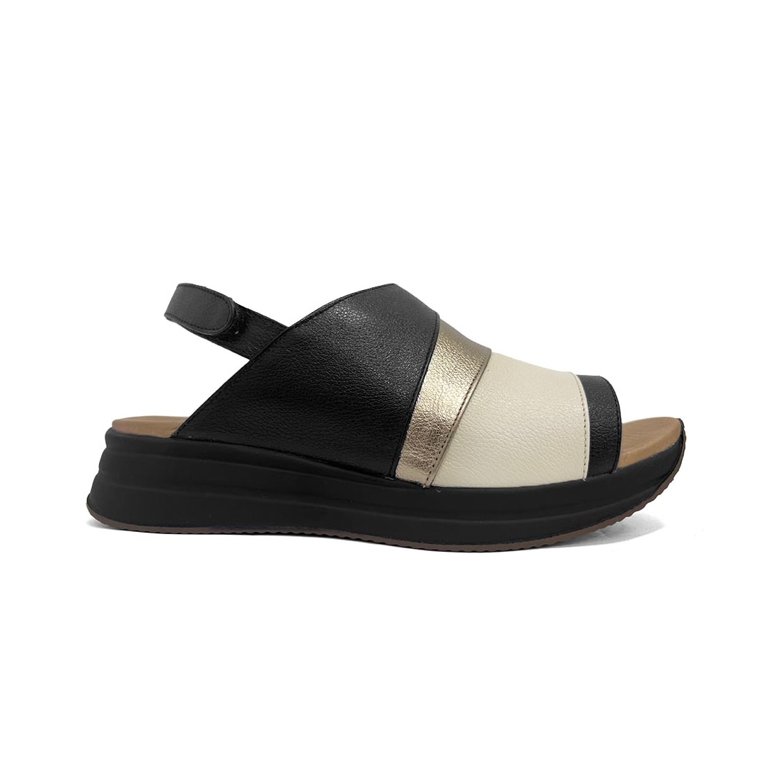 Sandália De Couro Anatômica Opananken 65112 Preto/OffWhite