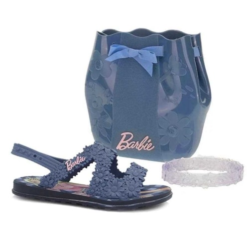 Sandalia Grendene Barbie Flowers Bag 22749 Azul/Rosa