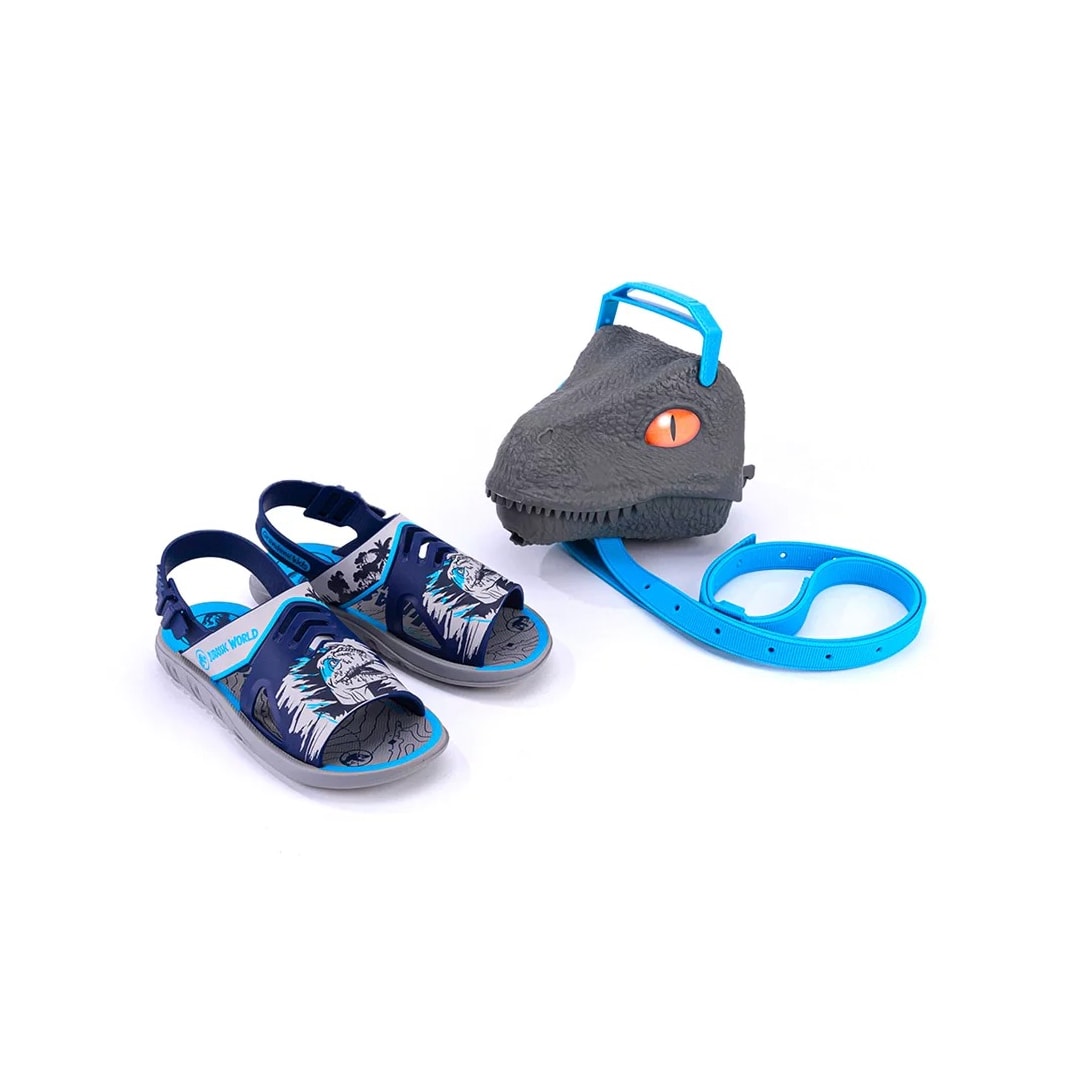 Sandália Grendene Jurassic World Dino Case 22757 Cinza/Azul