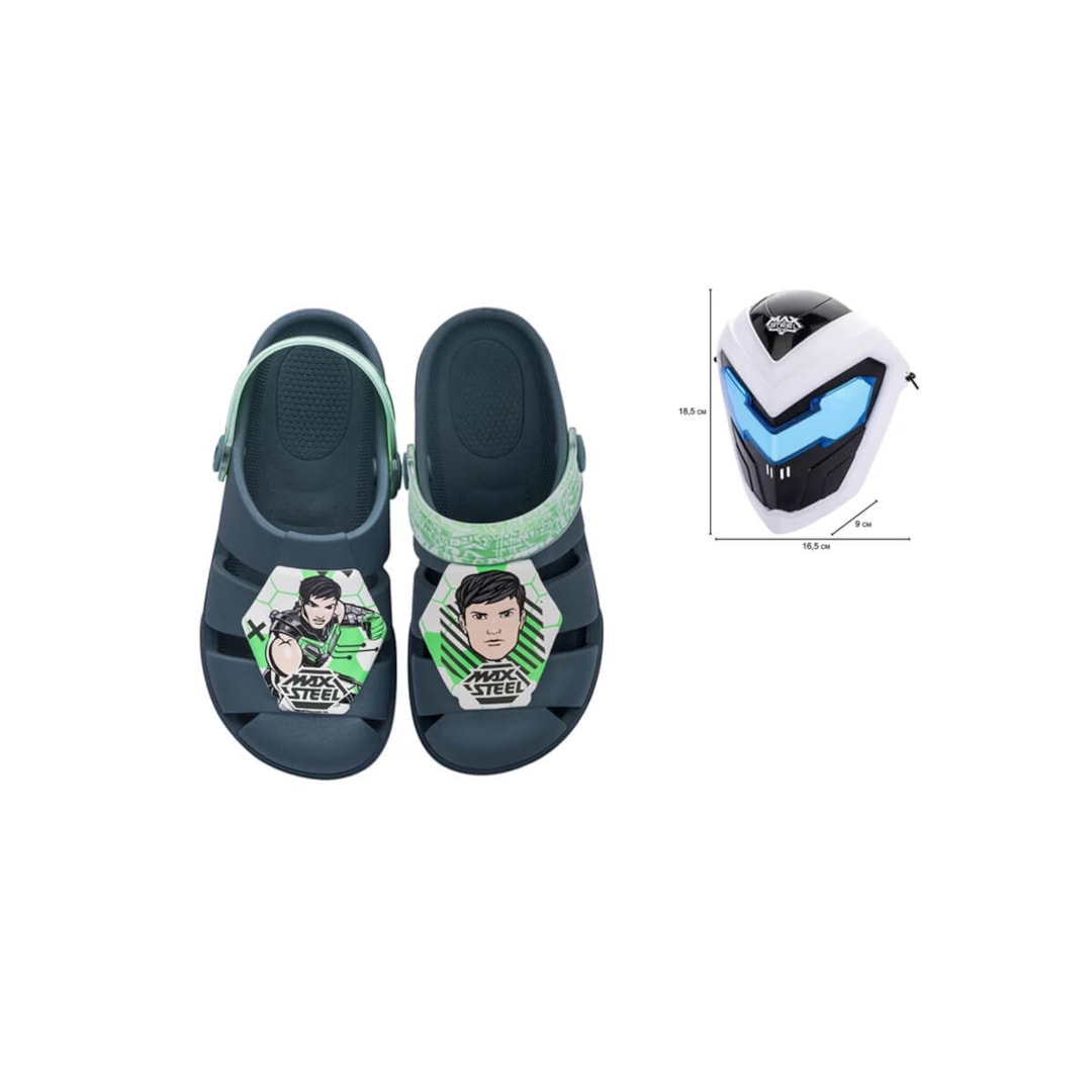 Sandália Grendene Max Steel Mask Babuche Menino 22640 Azul/Verde Sandália Grendene Max Steel Mask Babuche Menino 22640 Azul/Verde