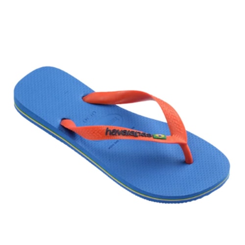 Detalhe - Sandália Havaianas Chinelo Brasil Logo Fc Azul/Laranja