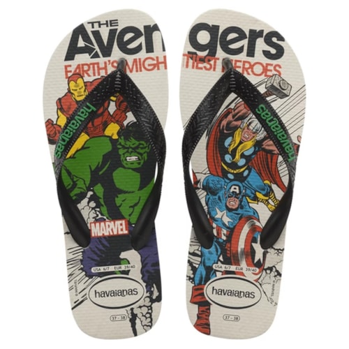 Sandalia Havaianas Chinelo Kids Marvel II Bege Palha