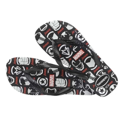 Sandalia Havaianas Chinelo Kids Marvel Logomania Preto