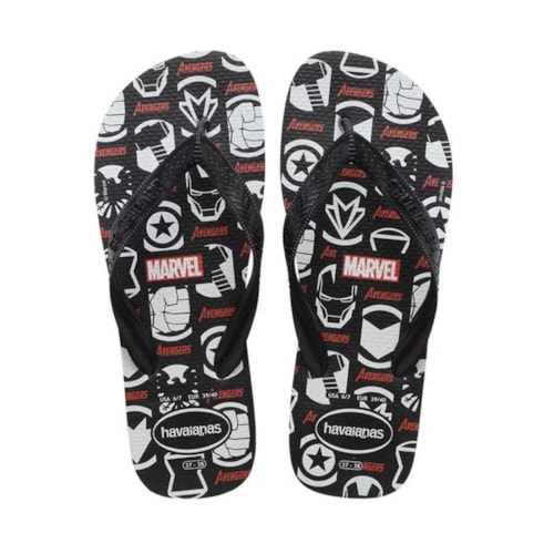 Sandalia Havaianas Chinelo Kids Marvel Logomania Preto