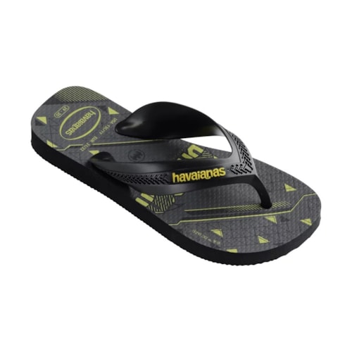 Detalhe - Sandália Havaianas Chinelo Kids Max Herois Preto/Amarelo