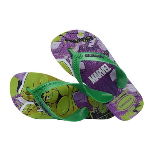 Detalhe - Sandália Havaianas Chinelo Kids Max Marvel Verde Patria
