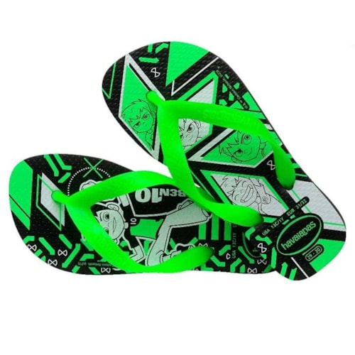 Sandalia Havaianas Chinelo Kids Menino Ben 10 Preto/Verde