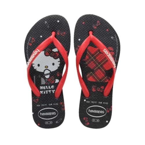 Sandalia Havaianas Chinelo Kids Slim Hello Kitty Preto