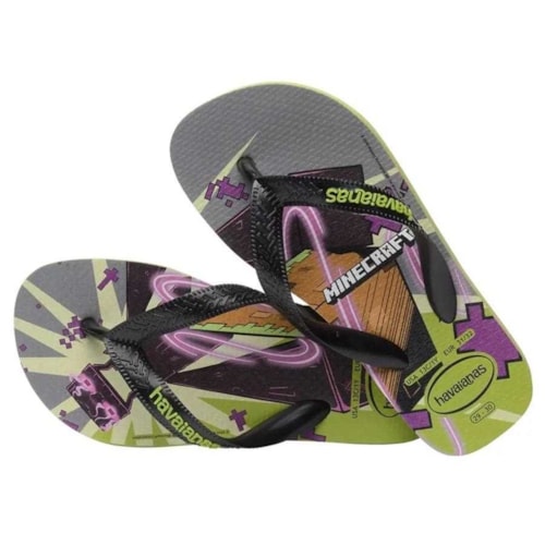 Detalhe - Sandália Havaianas Chinelo Kids Top Minecraft Oliva