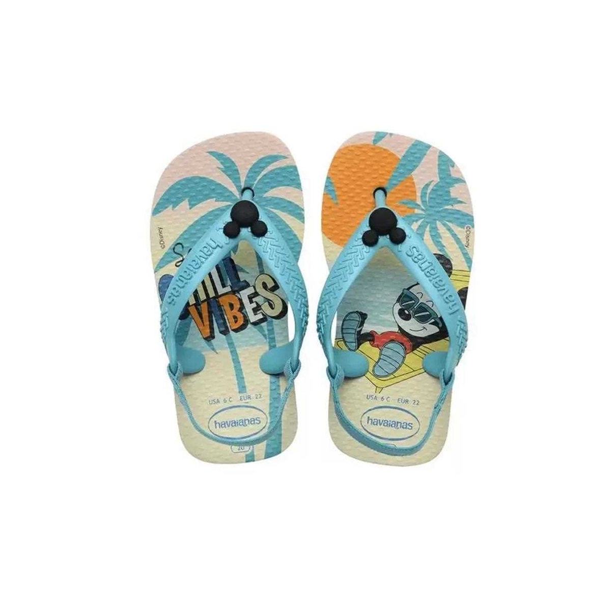 Sandália Havaianas Chinelo New Baby Disney Classic Bege Palha/Azul Sandália Havaianas Chinelo New Baby Disney Classic Bege Palha/Azul