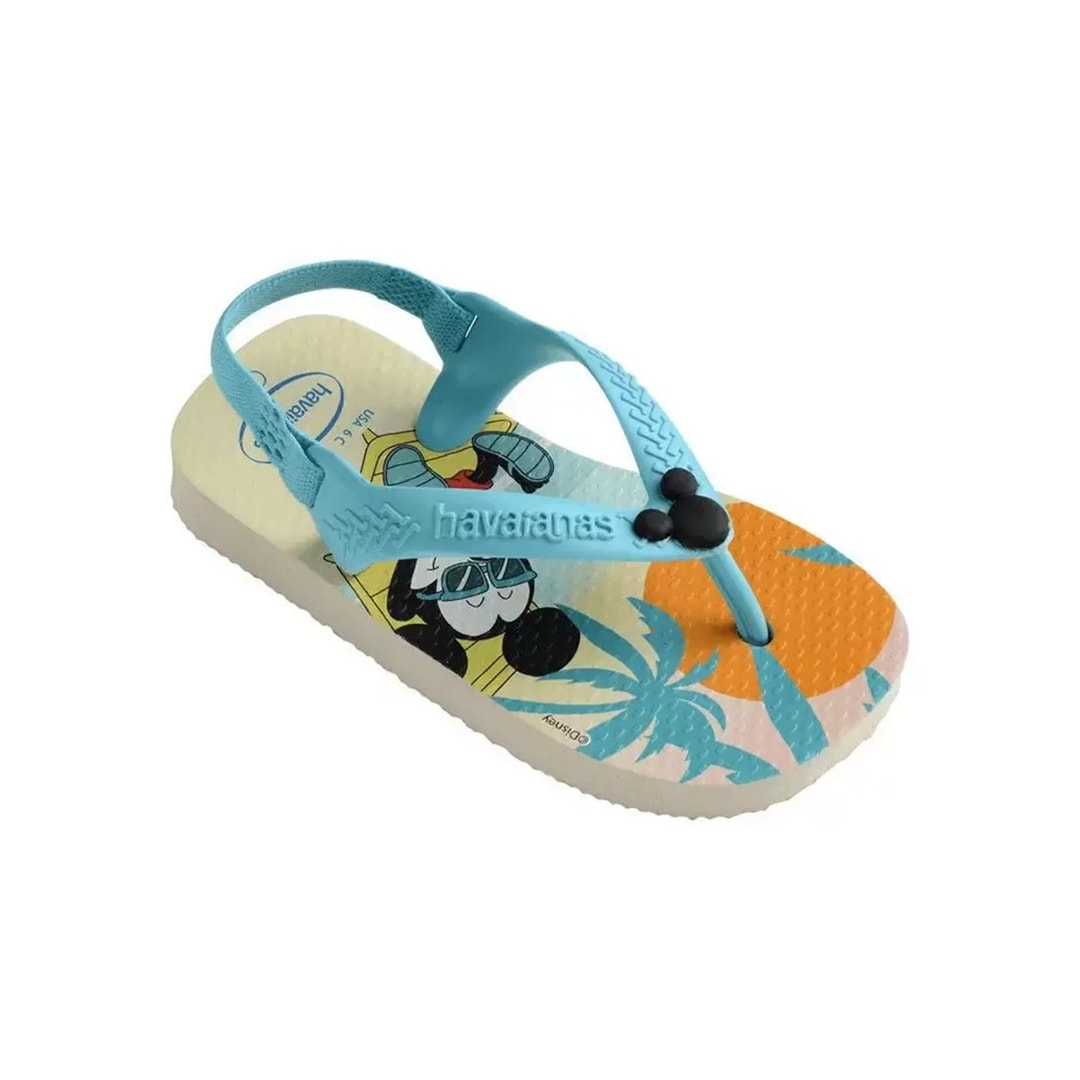 Sandália Havaianas Chinelo New Baby Disney Classic Bege Palha/Azul Sandália Havaianas Chinelo New Baby Disney Classic Bege Palha/Azul
