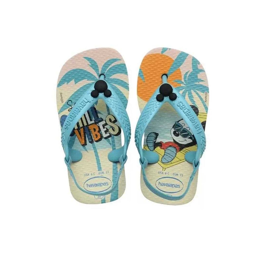 Sandália Havaianas Chinelo New Baby Disney Classic Bege Palha/Azul Sandália Havaianas Chinelo New Baby Disney Classic Bege Palha/Azul