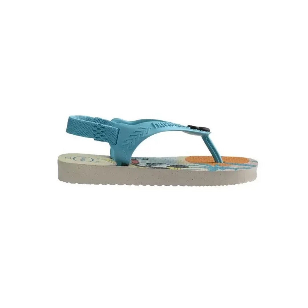 Sandália Havaianas Chinelo New Baby Disney Classic Bege Palha/Azul