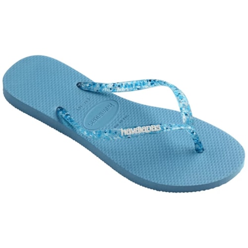 Sandalia Havaianas Chinelo Slim Logo Mettalic Azul Tranquilo