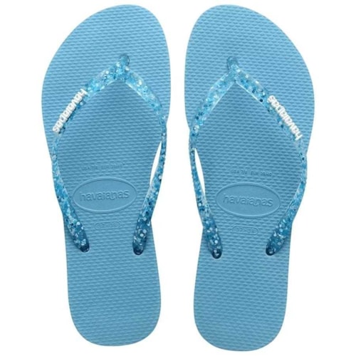 Sandalia Havaianas Chinelo Slim Logo Mettalic Azul Tranquilo