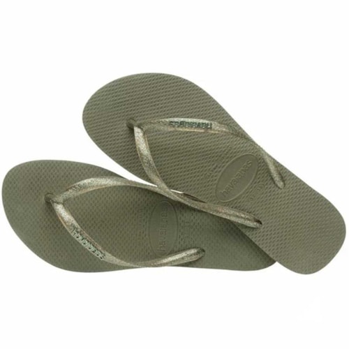 Sandalia Havaianas Chinelo Slim Logo Mettalic Musgo